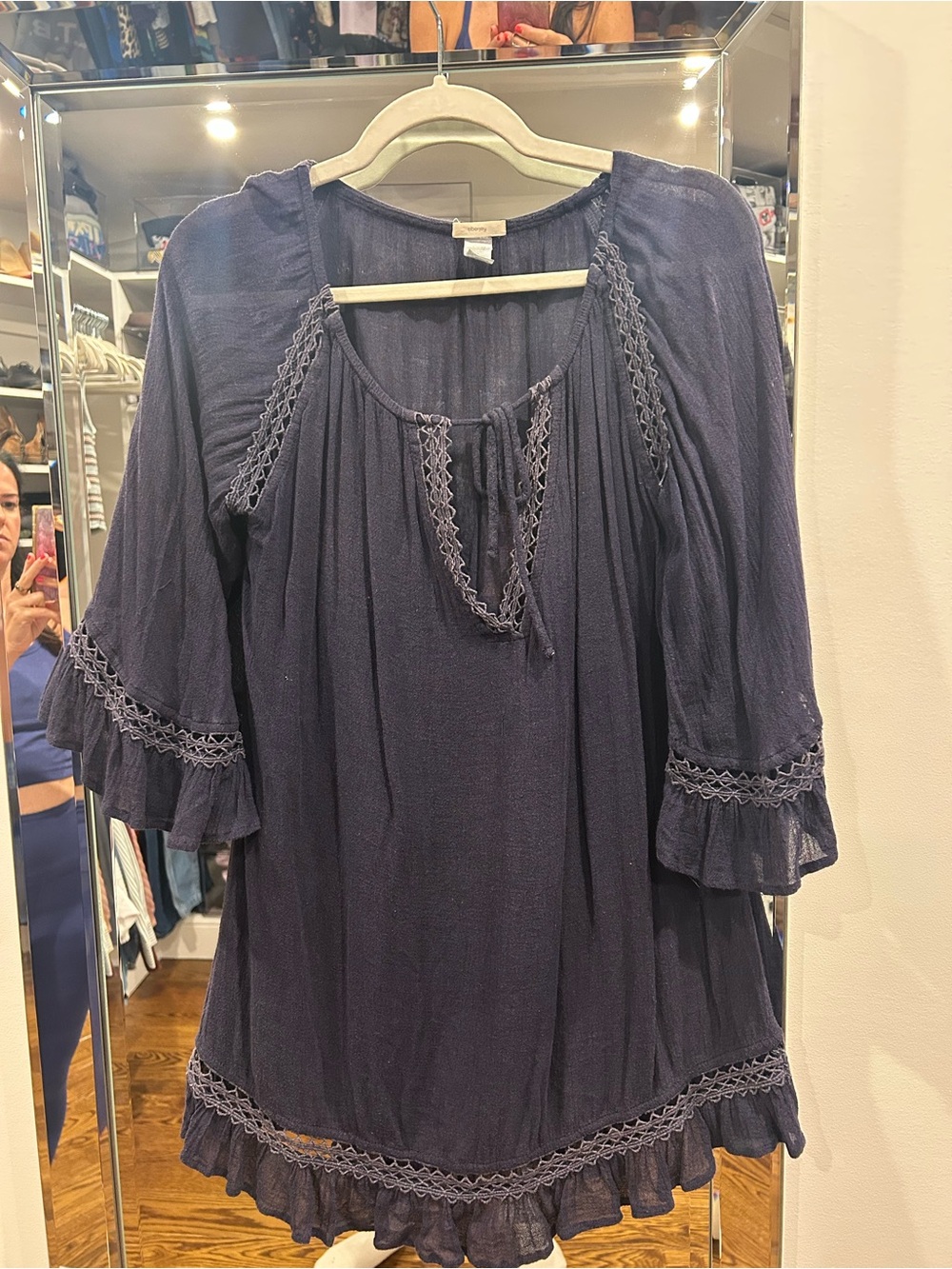 Eberjey Navy Crochet-Trim Peasant Swim Coverup